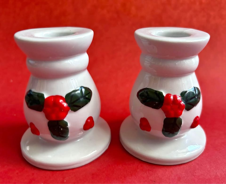 Vintage Holiday Ceramic Candlestick Holders Set of 2