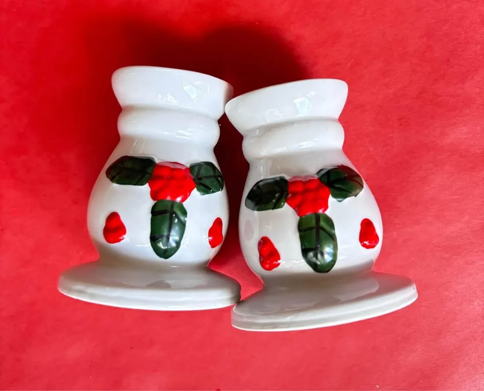 Vintage Holiday Ceramic Candlestick Holders Set of 2 image indicator(2)