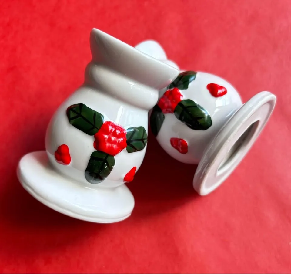 Vintage Holiday Ceramic Candlestick Holders Set of 2 image indicator(3)