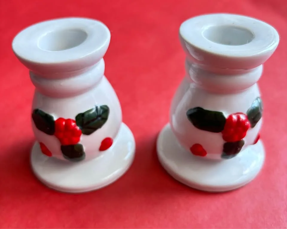 Vintage Holiday Ceramic Candlestick Holders Set of 2 image indicator(4)