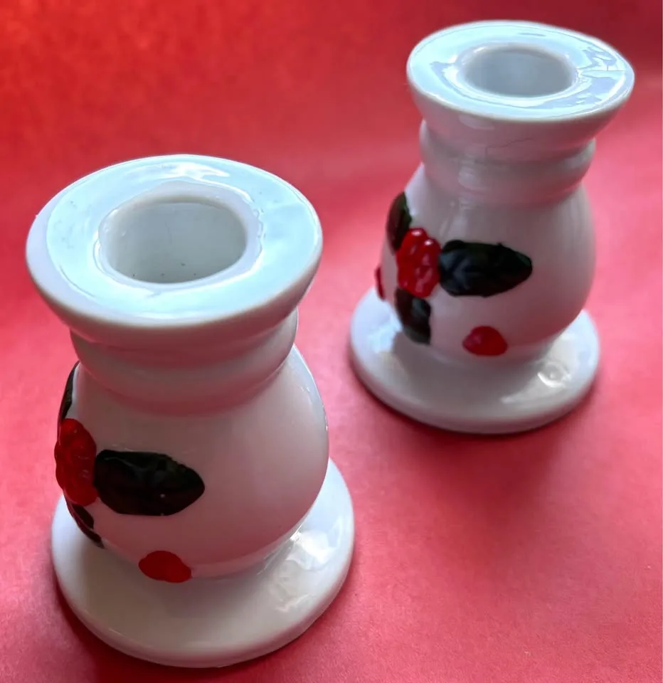 Vintage Holiday Ceramic Candlestick Holders Set of 2 image indicator(7)