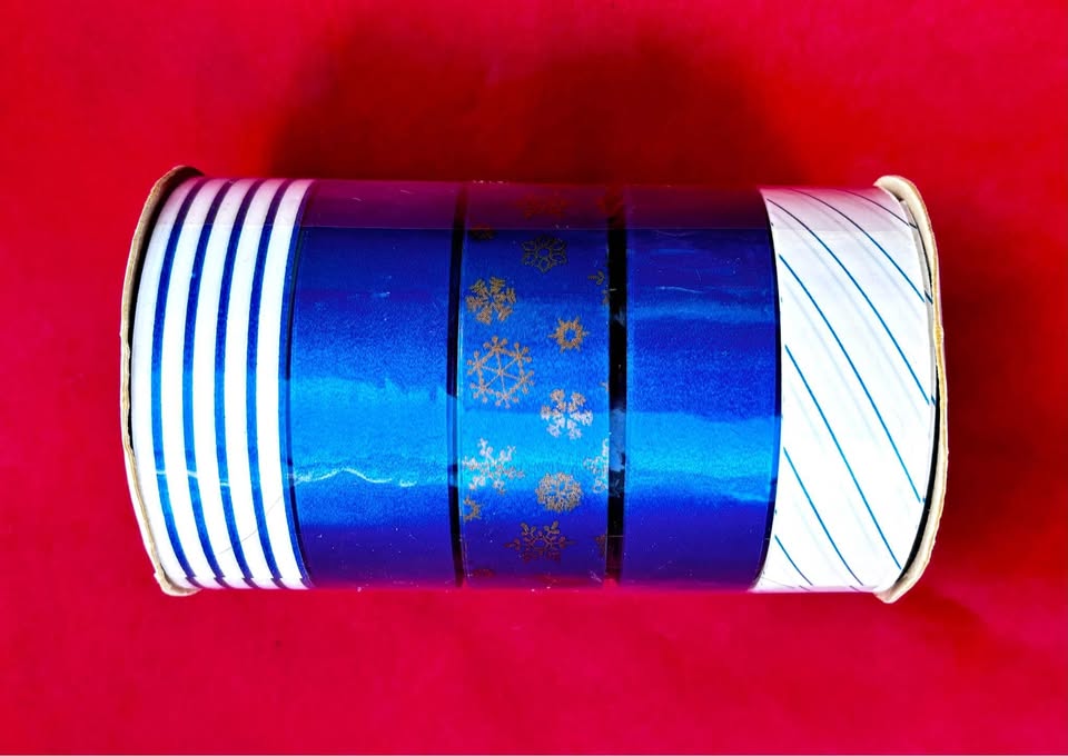 Holiday Ribbon Five 10 Ft. Rolls Blue / White / Gold New