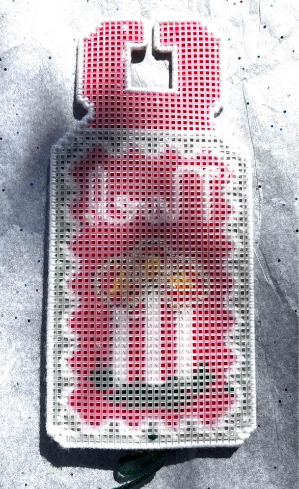 Vintage Holiday Needlepoint Door Knob Hanger with Bell - photo 5