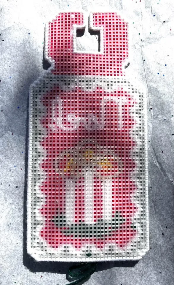 Vintage Holiday Needlepoint Door Knob Hanger with Bell image indicator(5)