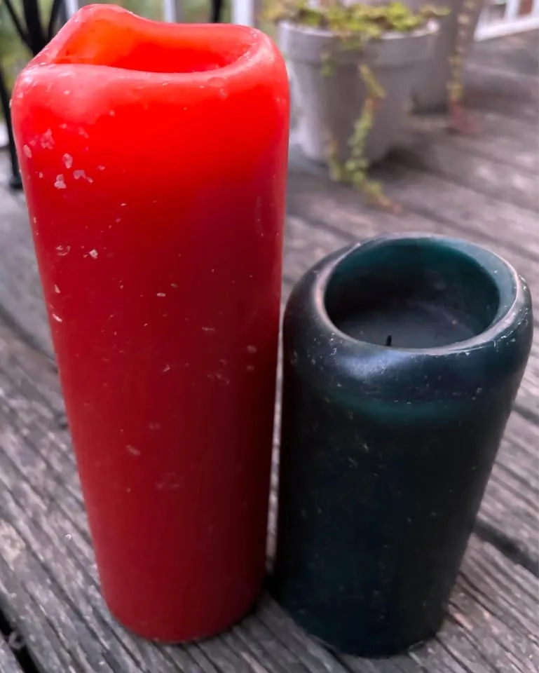 Holiday Wax Pillar Candles Set of 2 Gently Used image indicator(4)