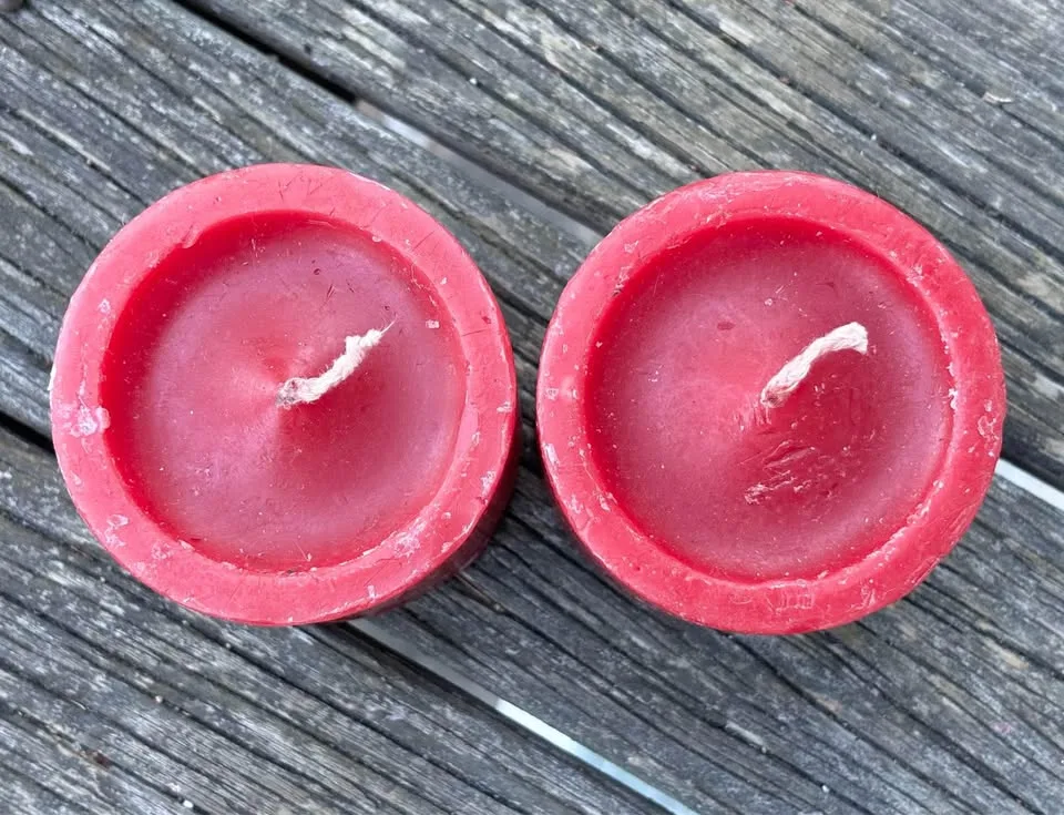 Holiday Wax Pillar Candles 3” Set of 2 Red Never Used image indicator(4)
