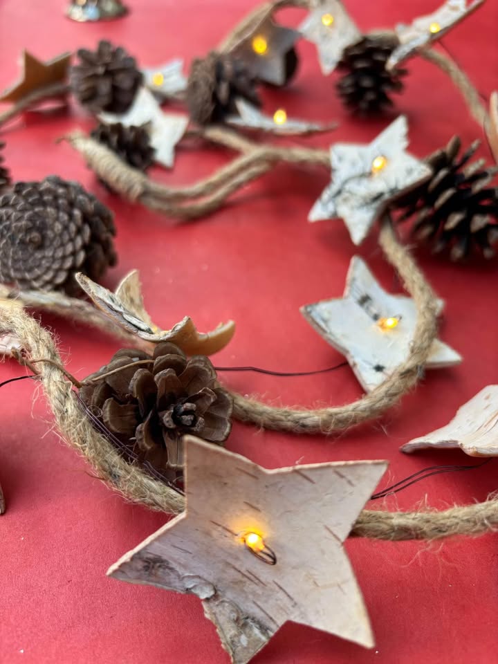 Rustic Holiday String Lights Pinecones & Stars 6 Ft Like New - photo 2