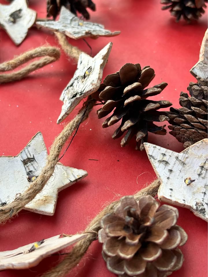 Rustic Holiday String Lights Pinecones & Stars 6 Ft Like New - photo 5