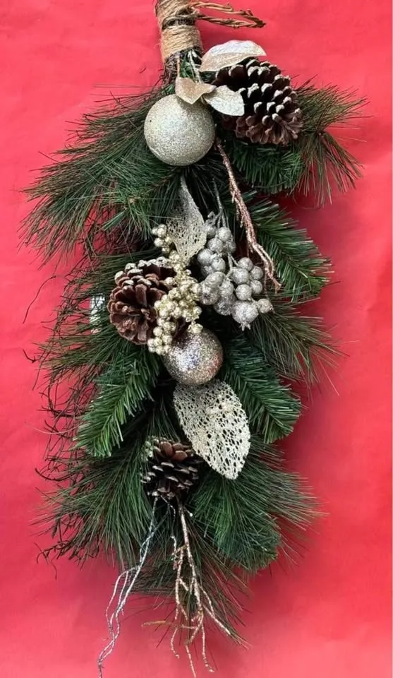 Elegant Holiday Door Swag with Pinecones & Ornaments image indicator(3)