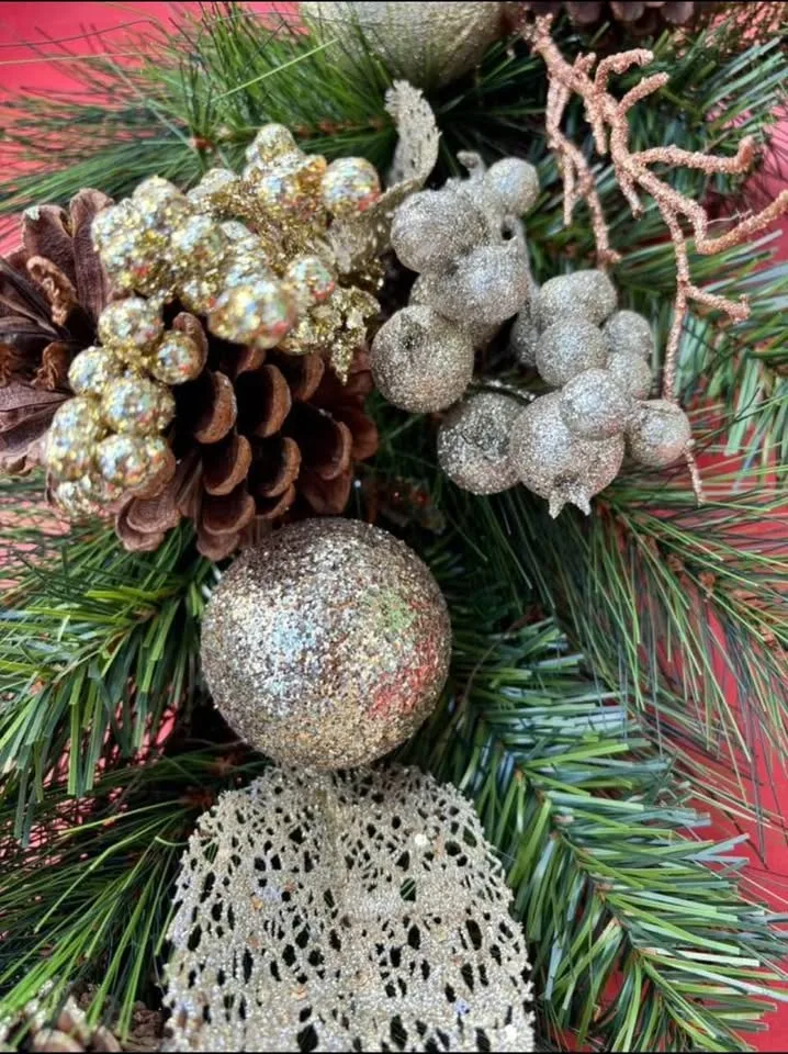 Elegant Holiday Door Swag with Pinecones & Ornaments image indicator(4)