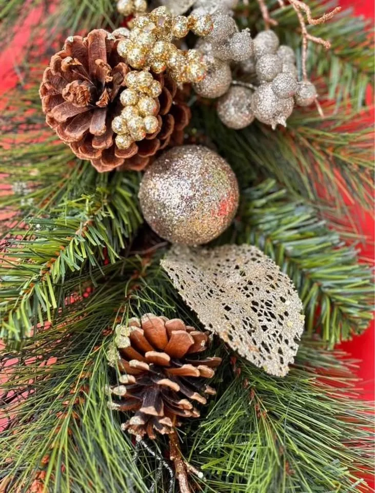 Elegant Holiday Door Swag with Pinecones & Ornaments image indicator(6)