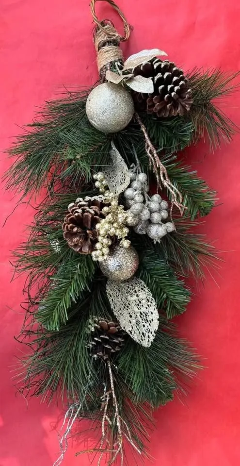 Elegant Holiday Door Swag with Pinecones & Ornaments image indicator(7)