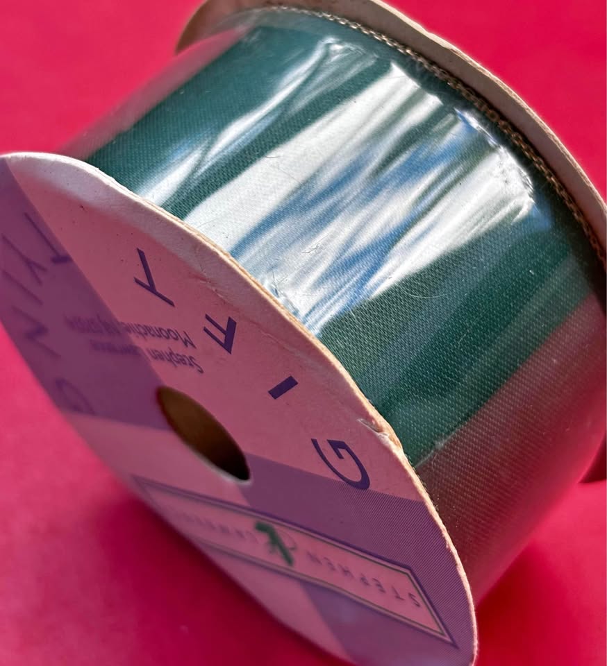 Wired Satin Ribbon Green with Gold Trim New in Packaging