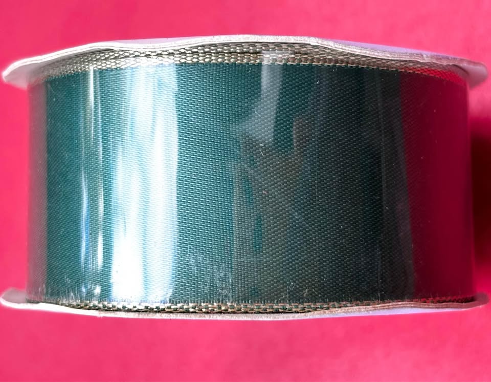 Wired Satin Ribbon Green with Gold Trim New in Packaging - photo 2