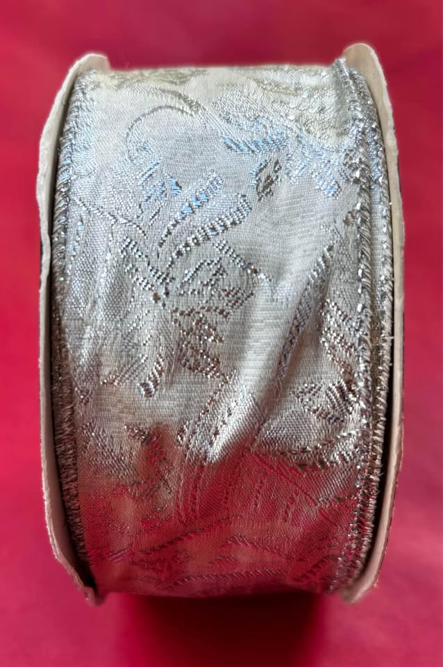 Wired Ribbon Shimmery Silver with Pattern New - photo 3