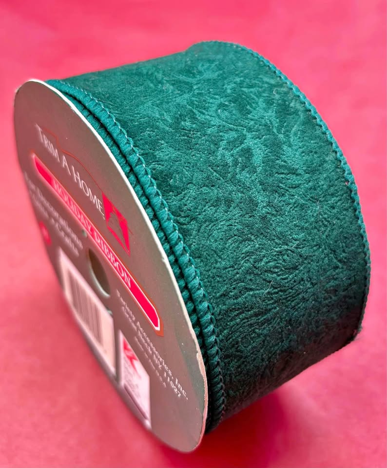 Wired Velvet Ribbon Patterned Hunter Green New