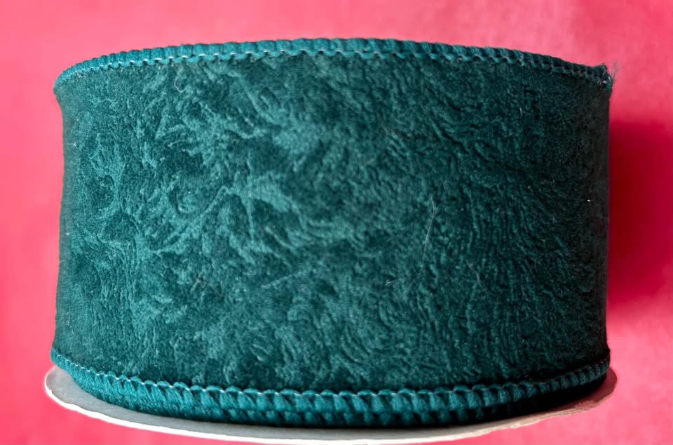 Wired Velvet Ribbon Patterned Hunter Green New - photo 2