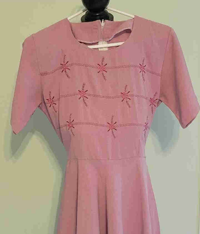 Pink Midi Dress with Embroidered Details, Pink Long Dress