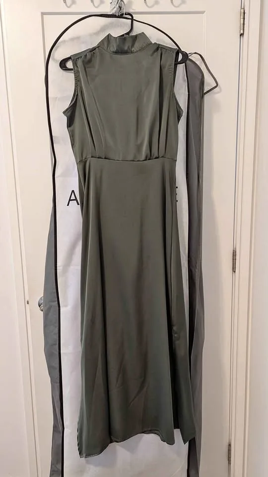 Formal Dress, Olive Green Satin (S/M) thumbnail