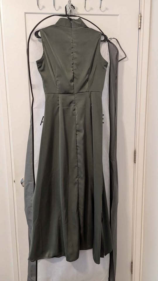 Formal Dress, Olive Green Satin (S/M) - photo 2