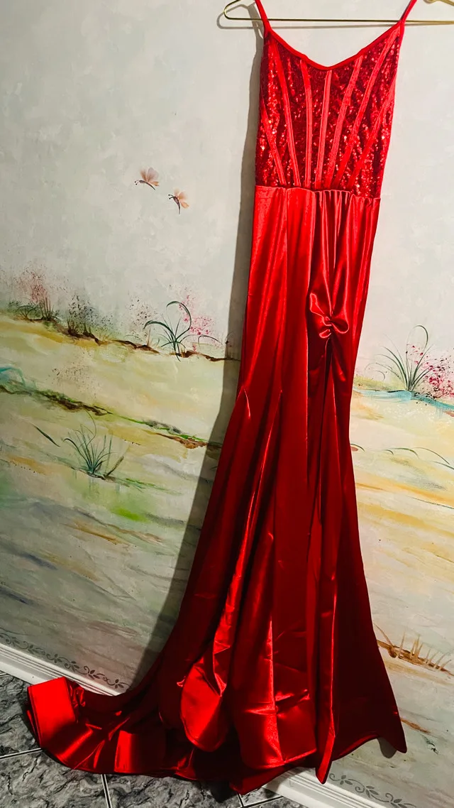 Red Sequin Long Dress-Size S thumbnail