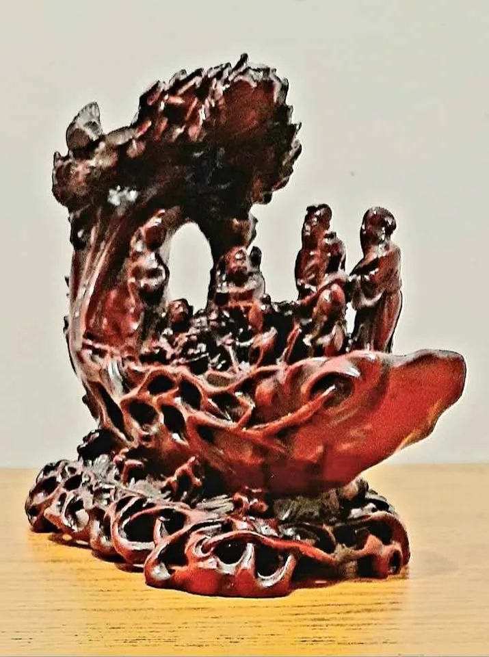 Vtg.Chinese Hand Carved 8 Immortals on Boat Feng Shui Statuette image indicator(2)