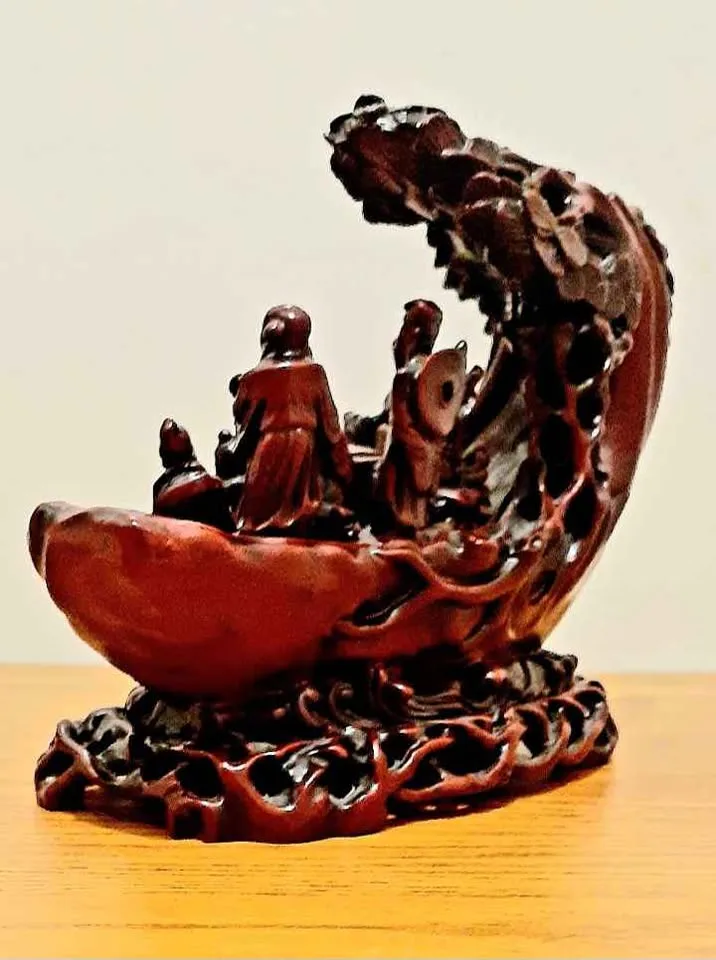Vtg.Chinese Hand Carved 8 Immortals on Boat Feng Shui Statuette image indicator(3)