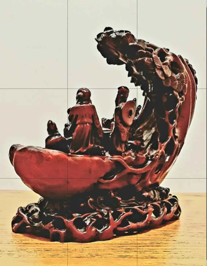 Vtg.Chinese Hand Carved 8 Immortals on Boat Feng Shui Statuette image indicator(4)