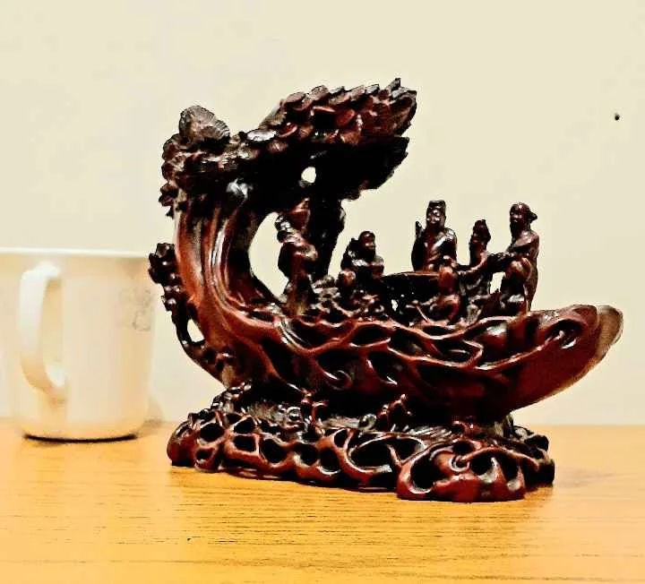 Vtg.Chinese Hand Carved 8 Immortals on Boat Feng Shui Statuette image indicator(7)