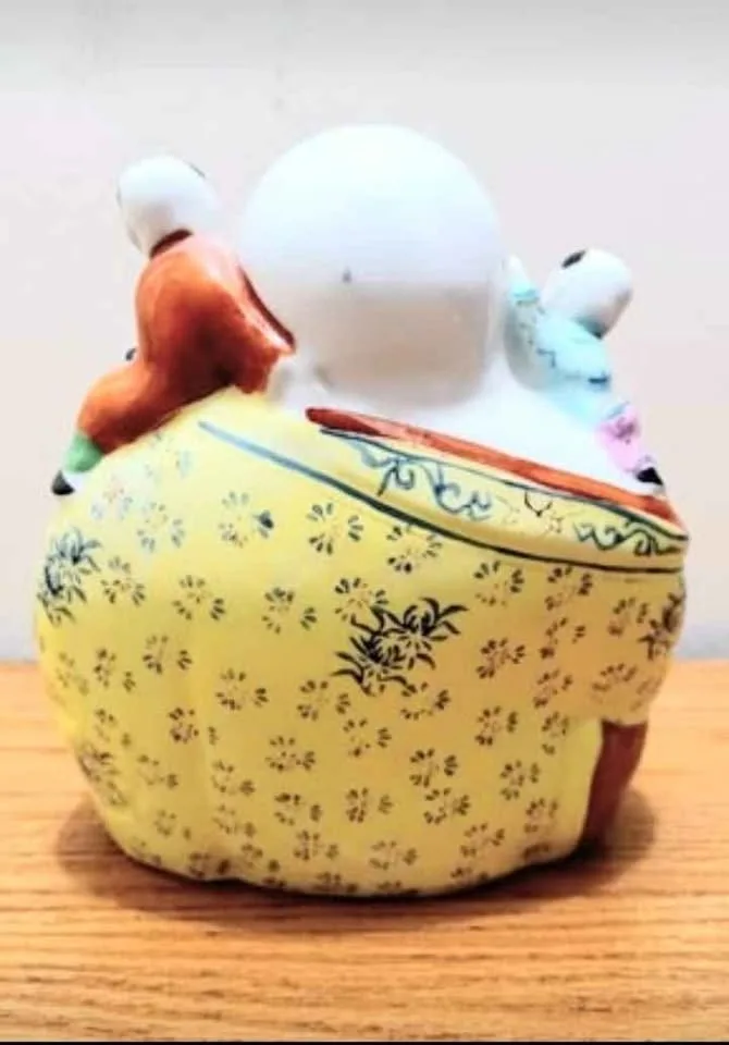 Vtg. Numbered Hand Painted Buddha With Children Statuette image indicator(4)