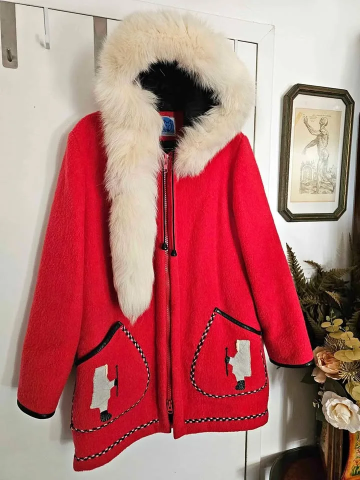 Vintage Wool Red James Bay Inuit Parka