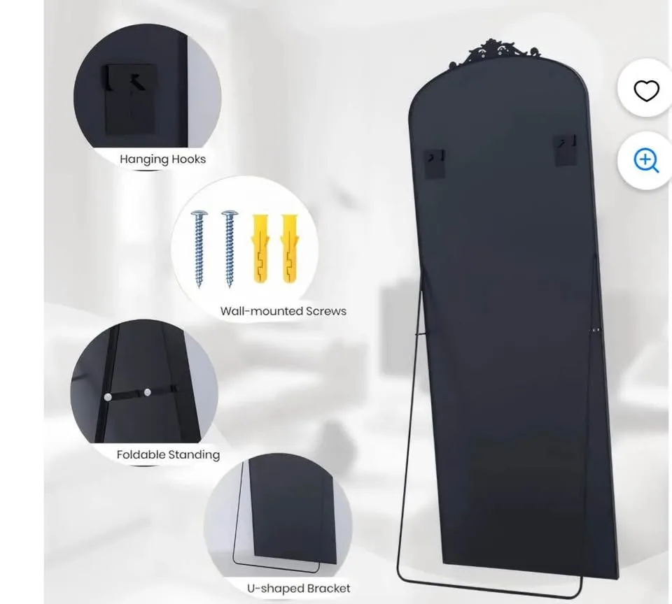 BEAUTYPEAK 65"x21" Arched Full Length Mirror Black image indicator(2)