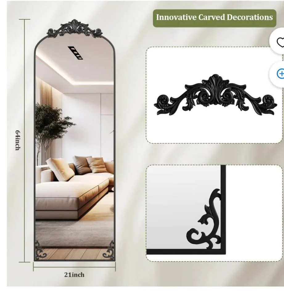 BEAUTYPEAK 65"x21" Arched Full Length Mirror Black image indicator(3)