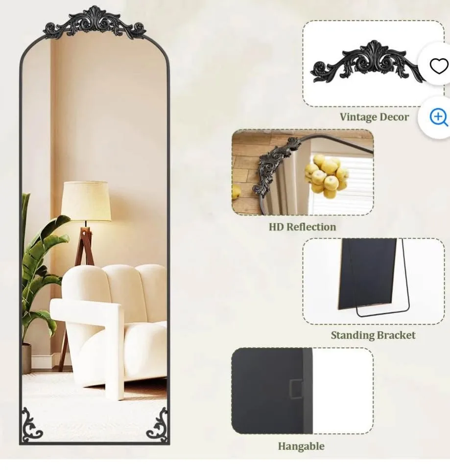 BEAUTYPEAK 65"x21" Arched Full Length Mirror Black image indicator(5)