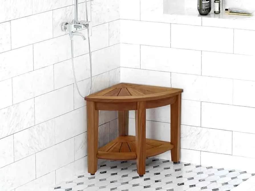 AquaTeak Kai Corner Teak Shower Bench with Shelf image indicator(4)