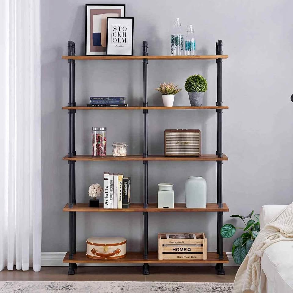 47" wide bookcase with metal frame and open shelves