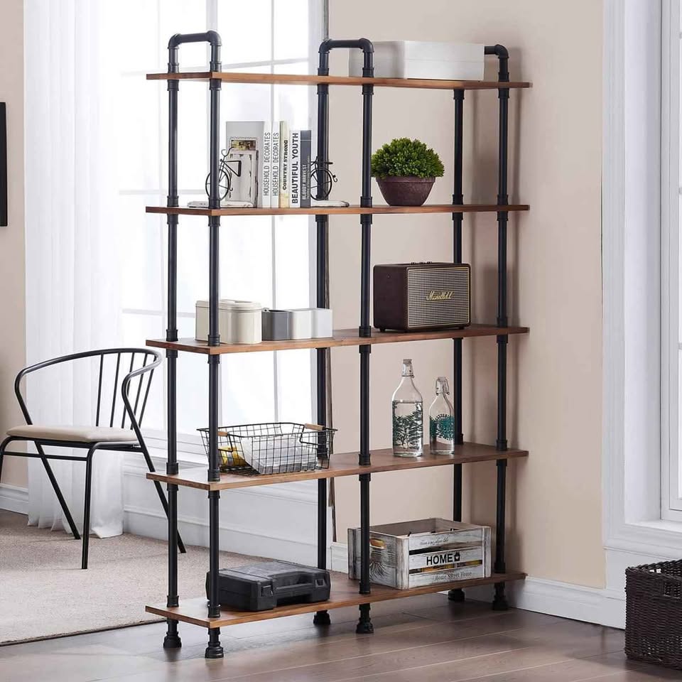 47" wide bookcase with metal frame and open shelves - photo 2