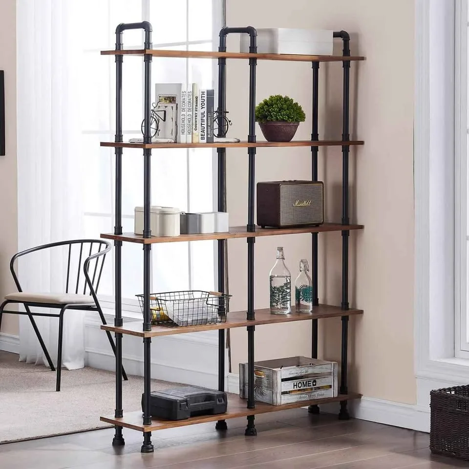 47" wide bookcase with metal frame and open shelves image indicator(2)