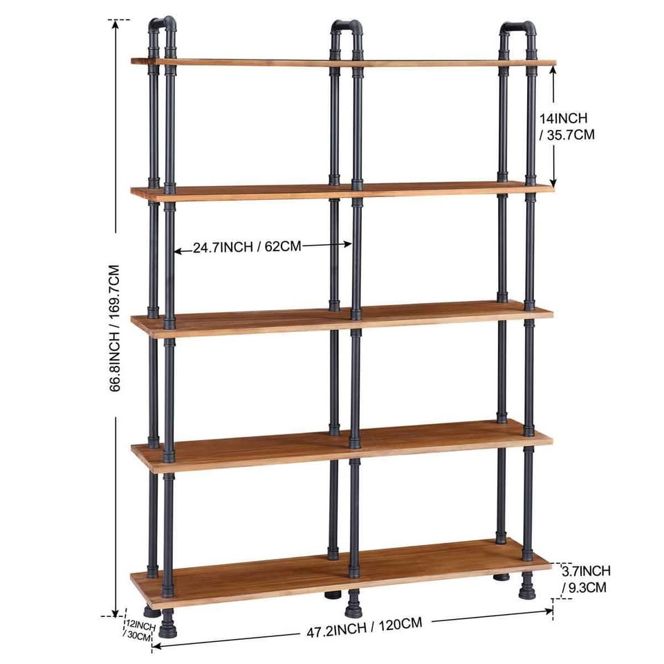 47" wide bookcase with metal frame and open shelves - photo 3