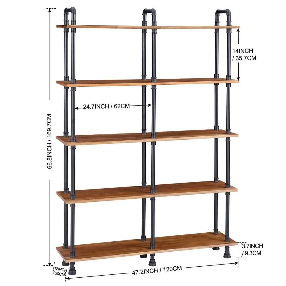 47" wide bookcase with metal frame and open shelves image indicator(3)