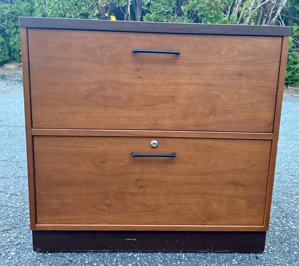 Solid Wood Two Drawer Filing Cabinet With Key