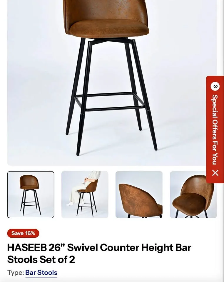 Brown 26" Swivel Counter Height Bar Stools Set of 2