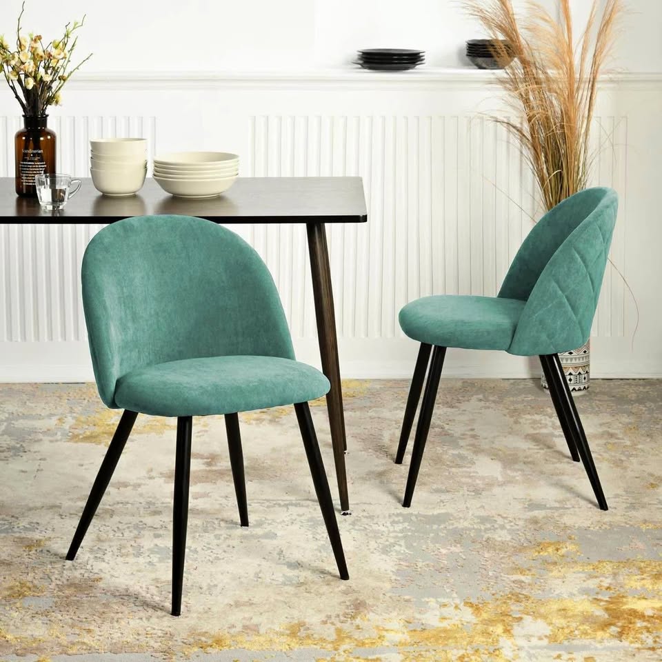 Set of 2 Dining Chairs Mid Round Back Upholstered #1030