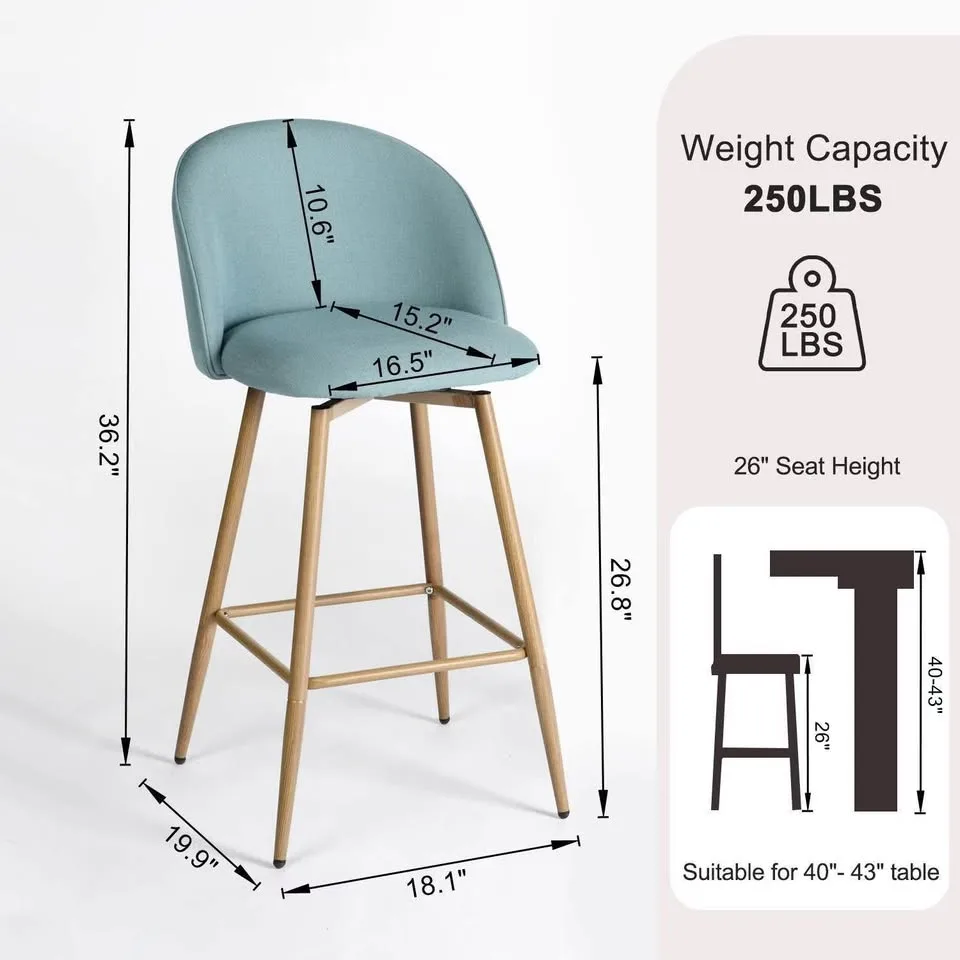 Swivel Counter Stool 26" Set of 2 Barstool Fabric Upholstery image indicator(4)