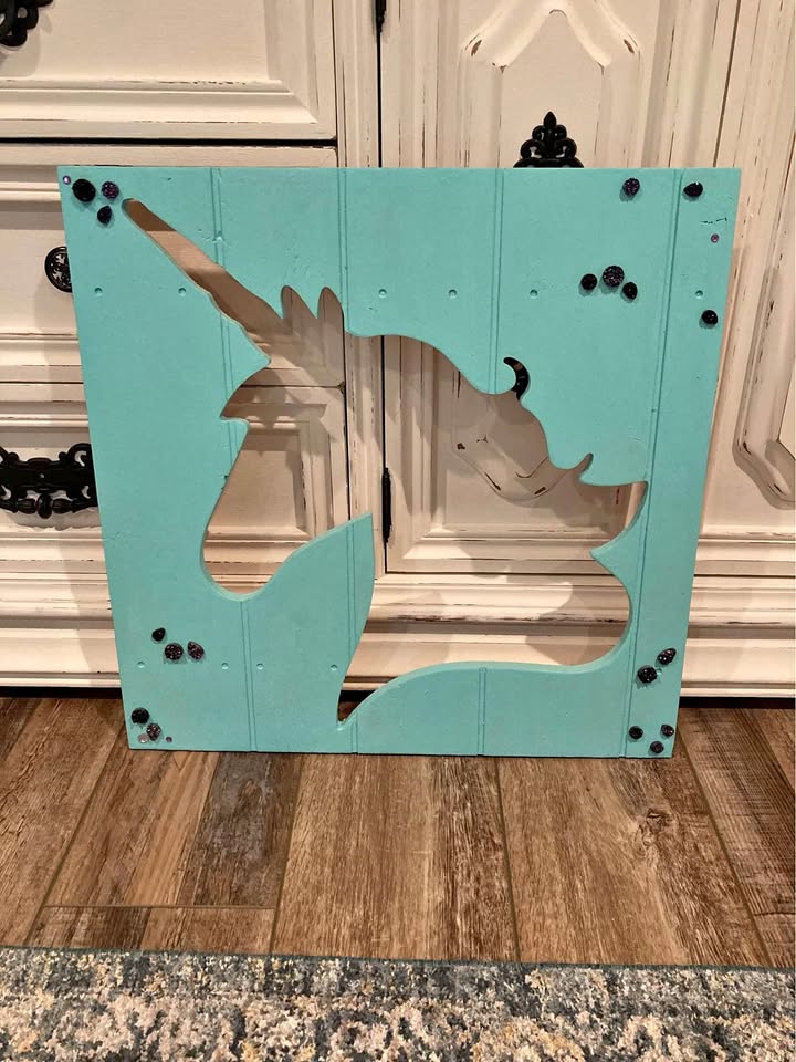Wood panel unicorn silhouette wall decor - 20” x 20”