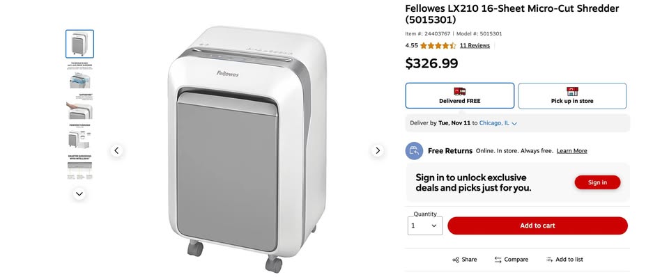 Orig. $327 - Fellowes paper shredder LX21M - photo 2