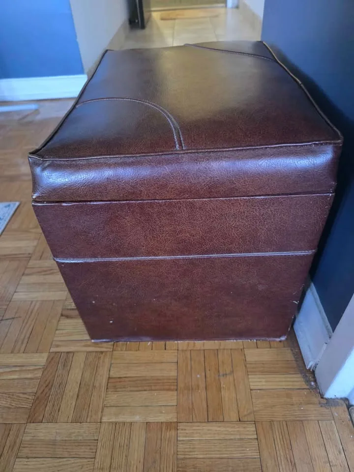 Brown Faux-Leather Storage Ottoman - Used, Great Cond. image indicator(2)
