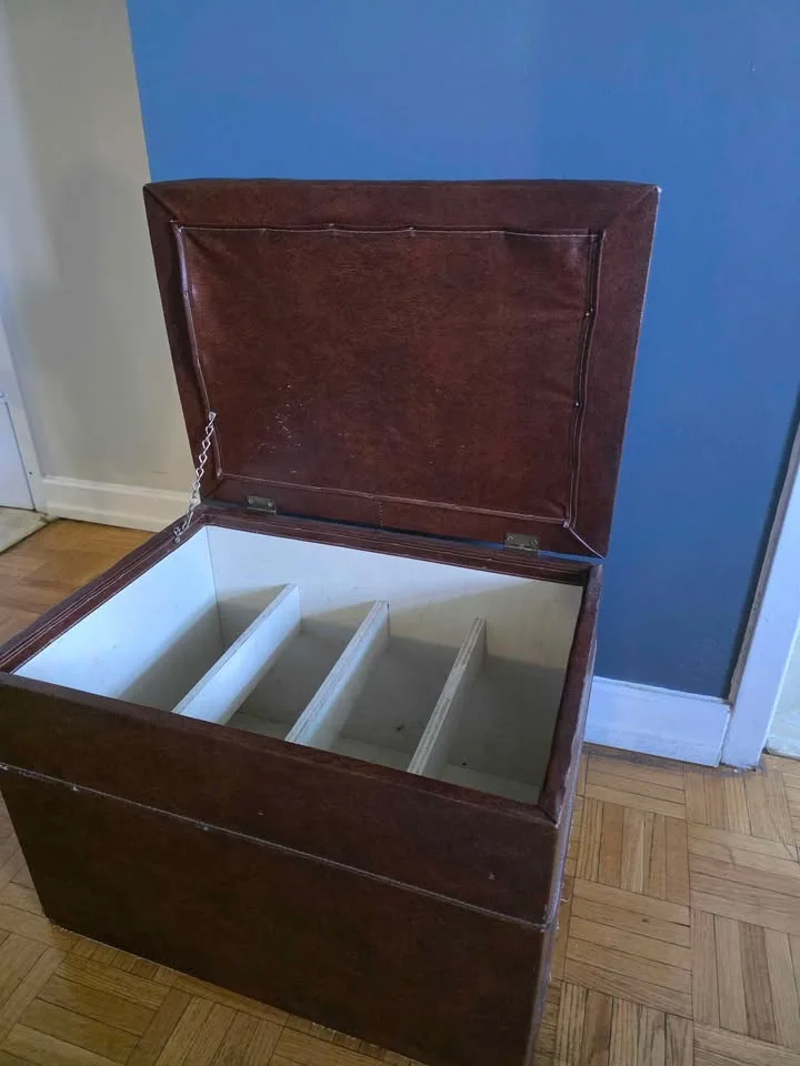 Brown Faux-Leather Storage Ottoman - Used, Great Cond. image indicator(3)