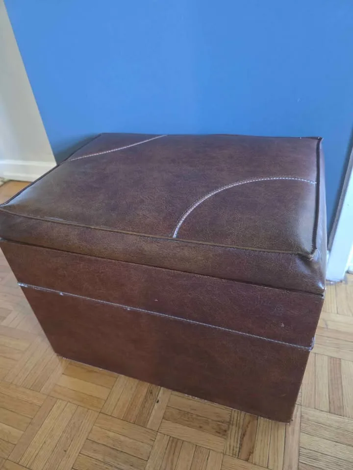 Brown Faux-Leather Storage Ottoman - Used, Great Cond. image indicator(4)