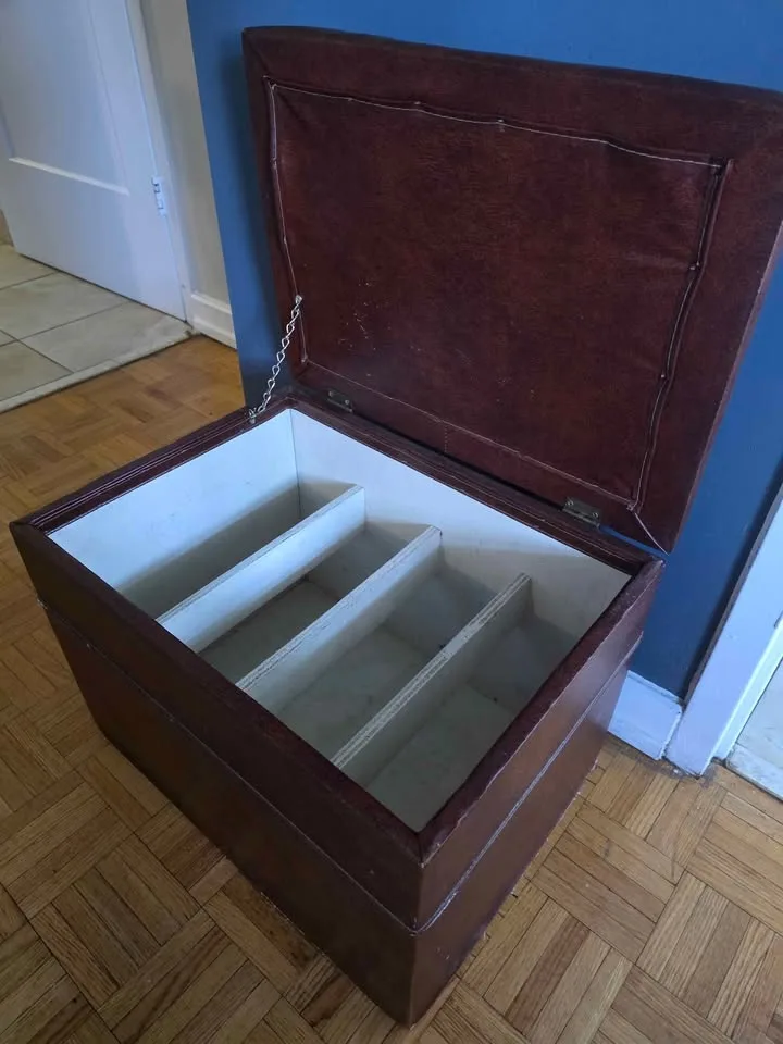 Brown Faux-Leather Storage Ottoman - Used, Great Cond. image indicator(5)